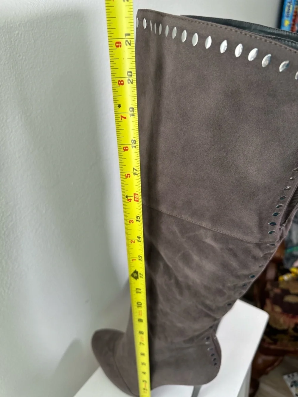 Shiekh Knee High Boots Size 10 Brown Faux Suede Studded Stiletto Heel Zip